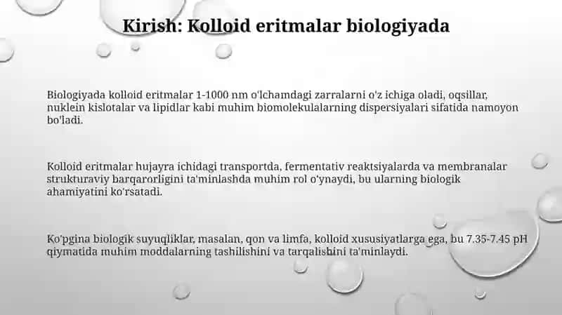 Biologik jarayonlarda kolloid eritmalar 3