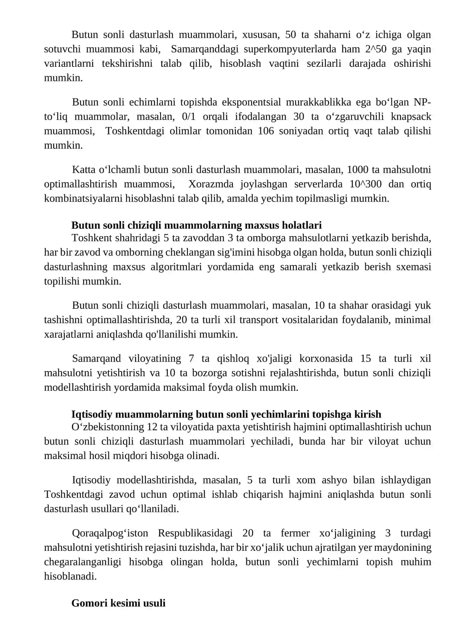 Tarmoq usullari va butun sonli echimlar 3