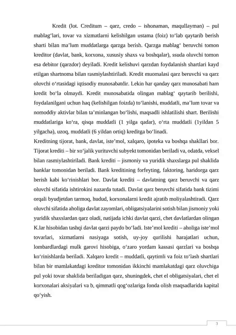 KREDIT VA UNING HOZIRGI ZAMON SHAKLLARI 3