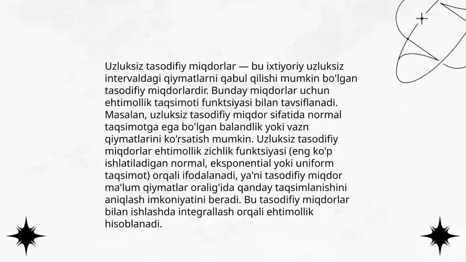Uzluksiz tasodifiy miqdorlar 3