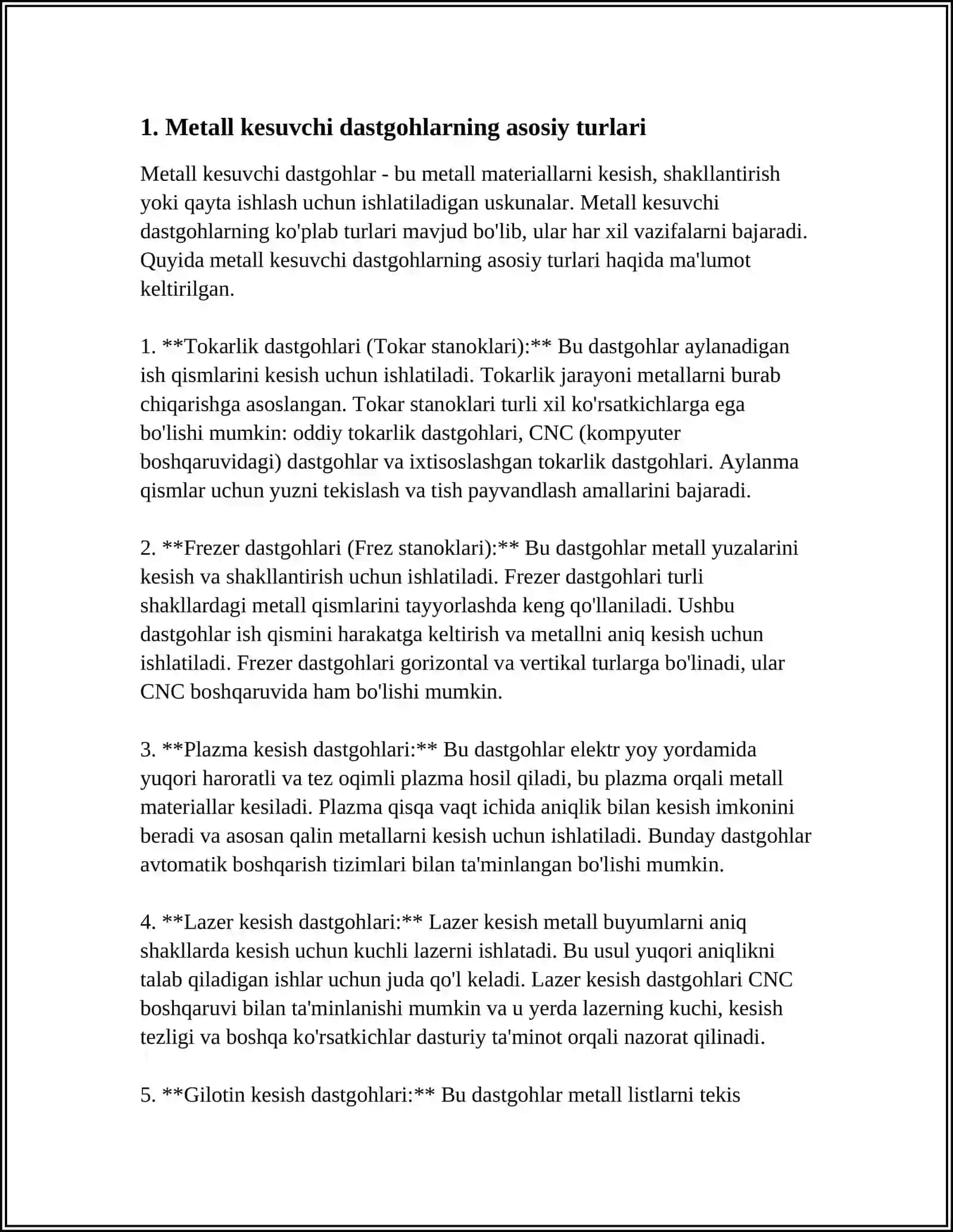 METALL KESUVCHI DASTGOHLAR VA ULARNI TASNIFI 3