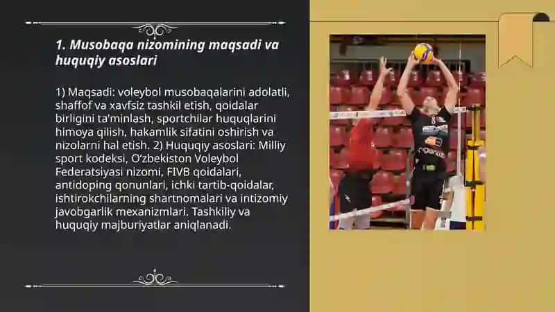 Voleybol musobaqalarida musobaqa nizomi tuzish va hakamlik qilish 3