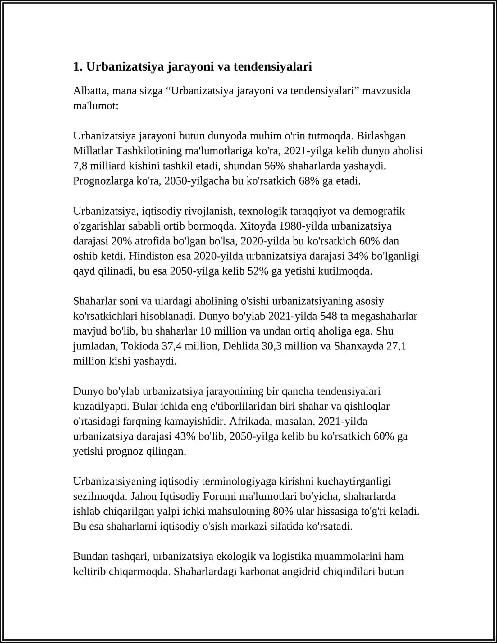 RIVOJLANGAN URBANIZATSIYA 3