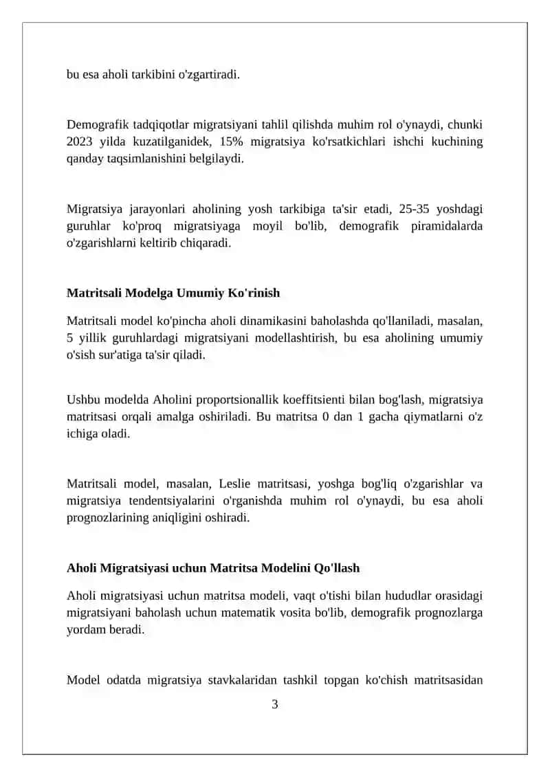 Matritsalar yordamida aholi migratsiyasini baholash 3