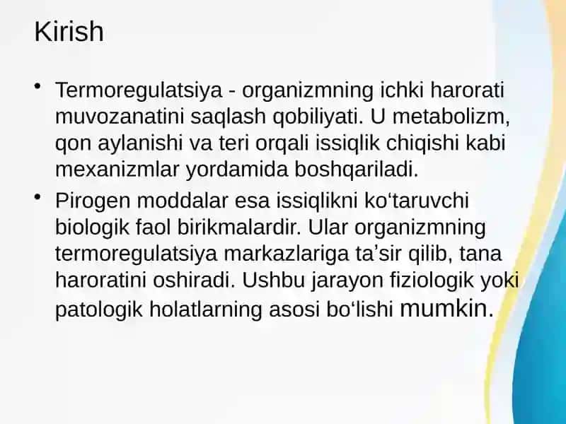 Pirogen moddalarning termoregulyatsiyadagi ahamiyati 3