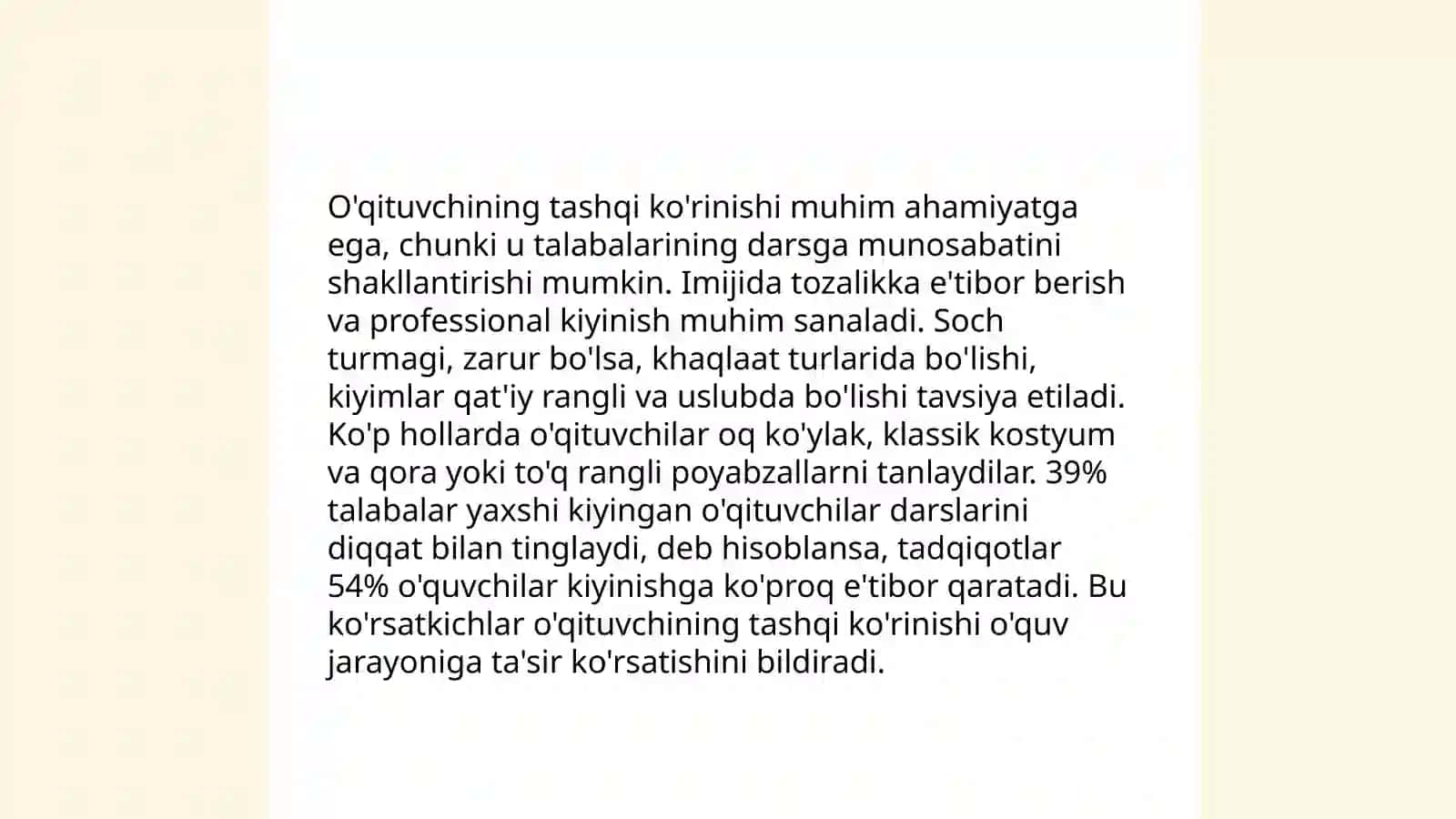 O'qituvchi xulq-atvorining tashqi madaniyati qoidalari 3