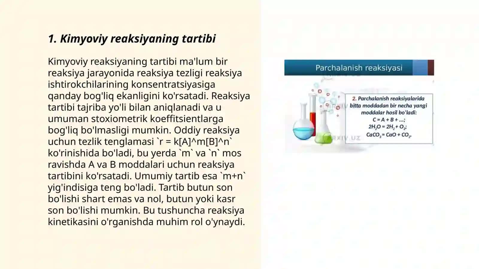 Kimyoviy reaksiyaning tartibi 3
