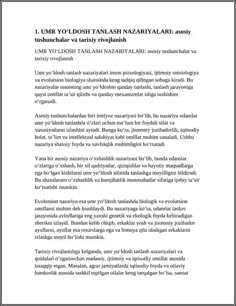 UMR YOʻLDOSH TANLASH NAZARIYALARI 3