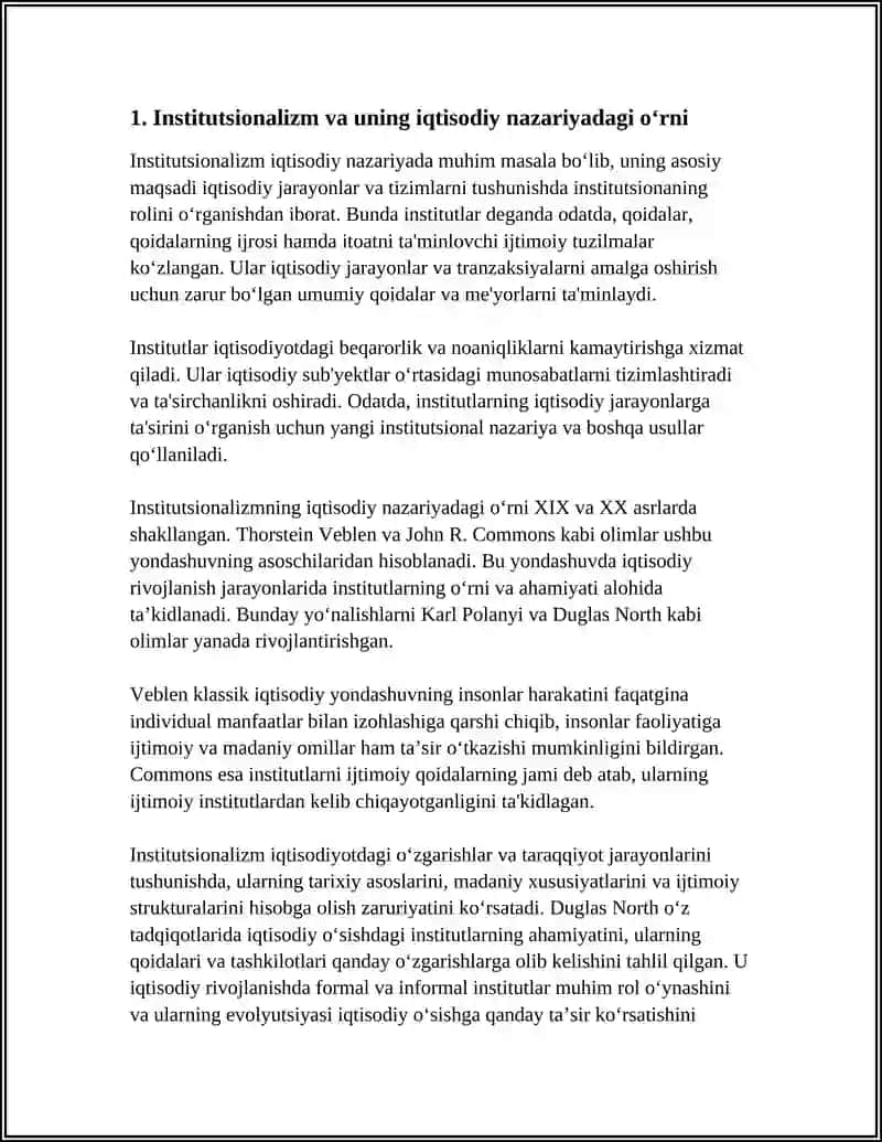 INSTITUTSIONALIZM: IQTISODIYOTDAGI INSTITUTLAR VA ULARNING EVOLYUTSIYASI 3