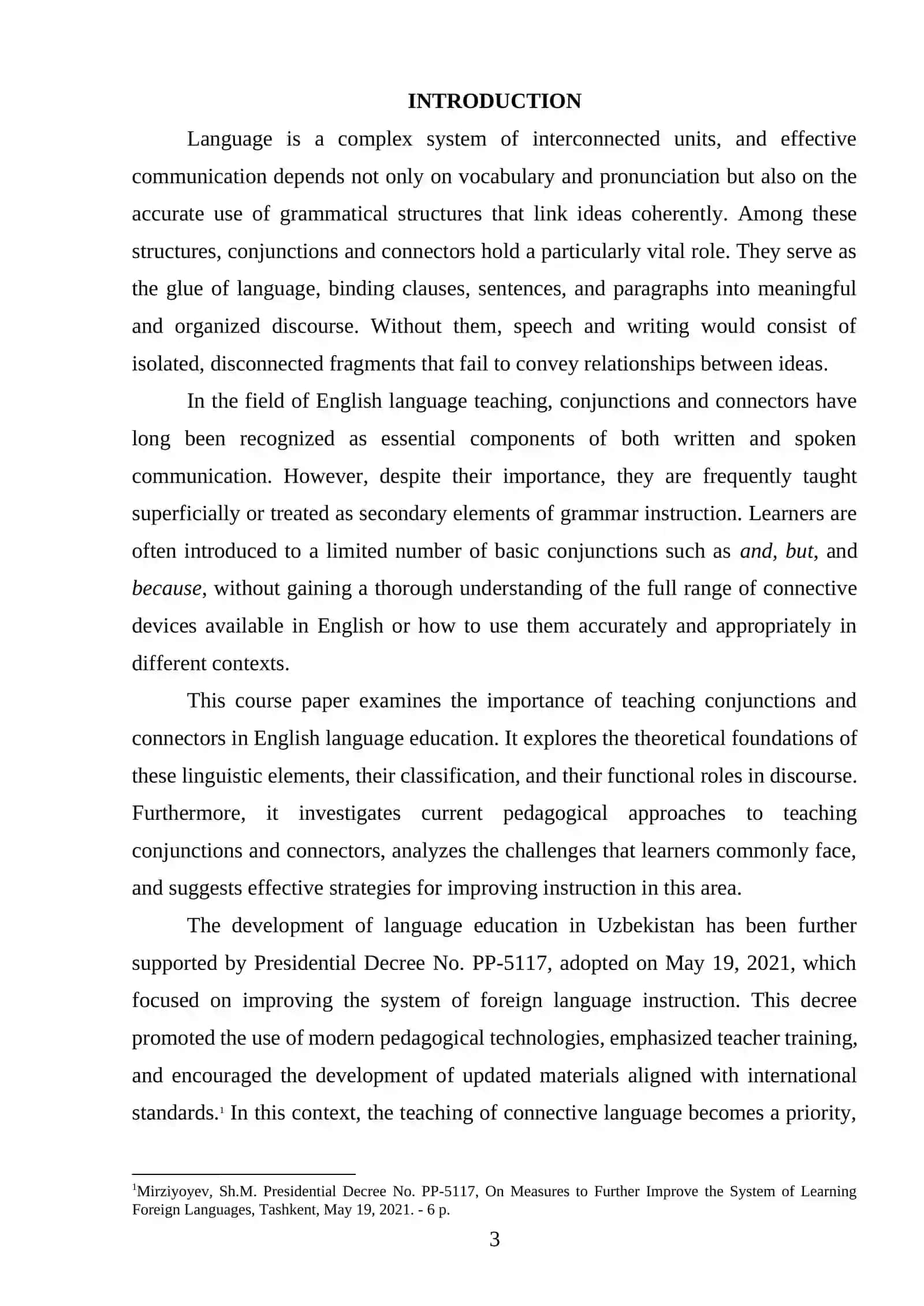 Course Paper: The importance of teaching conjunctions and connectors 3