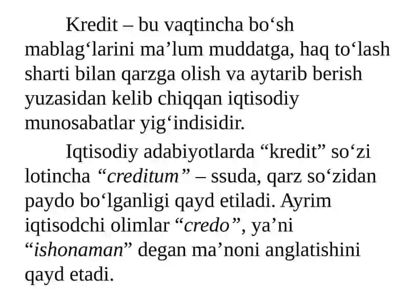 Kreditning zarurligi, funksiyalari, turlari va shakllari 3
