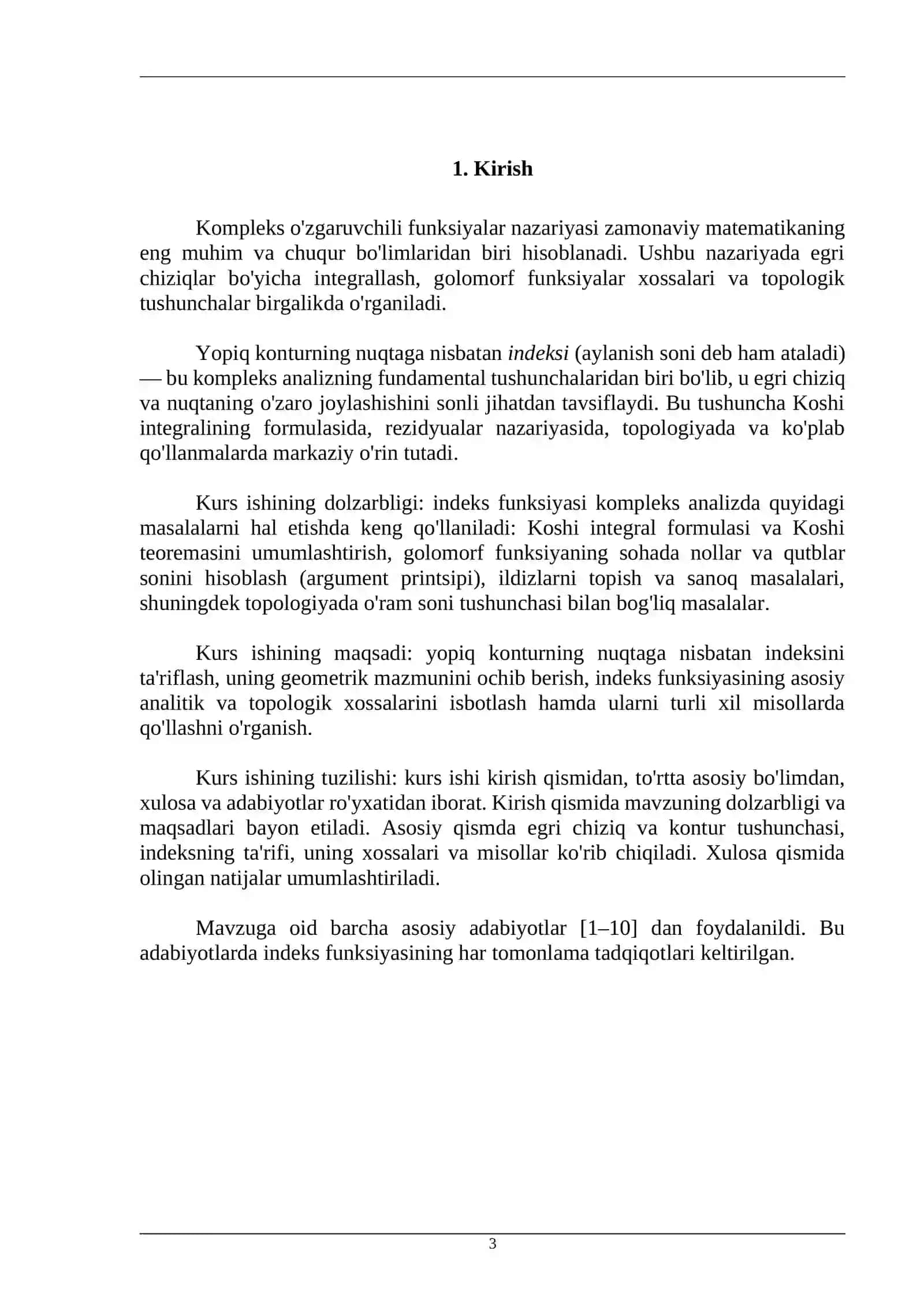 Yopiq konturning nuqtaga nisbatan indeksi va indeks funksiyasi xossalari 3