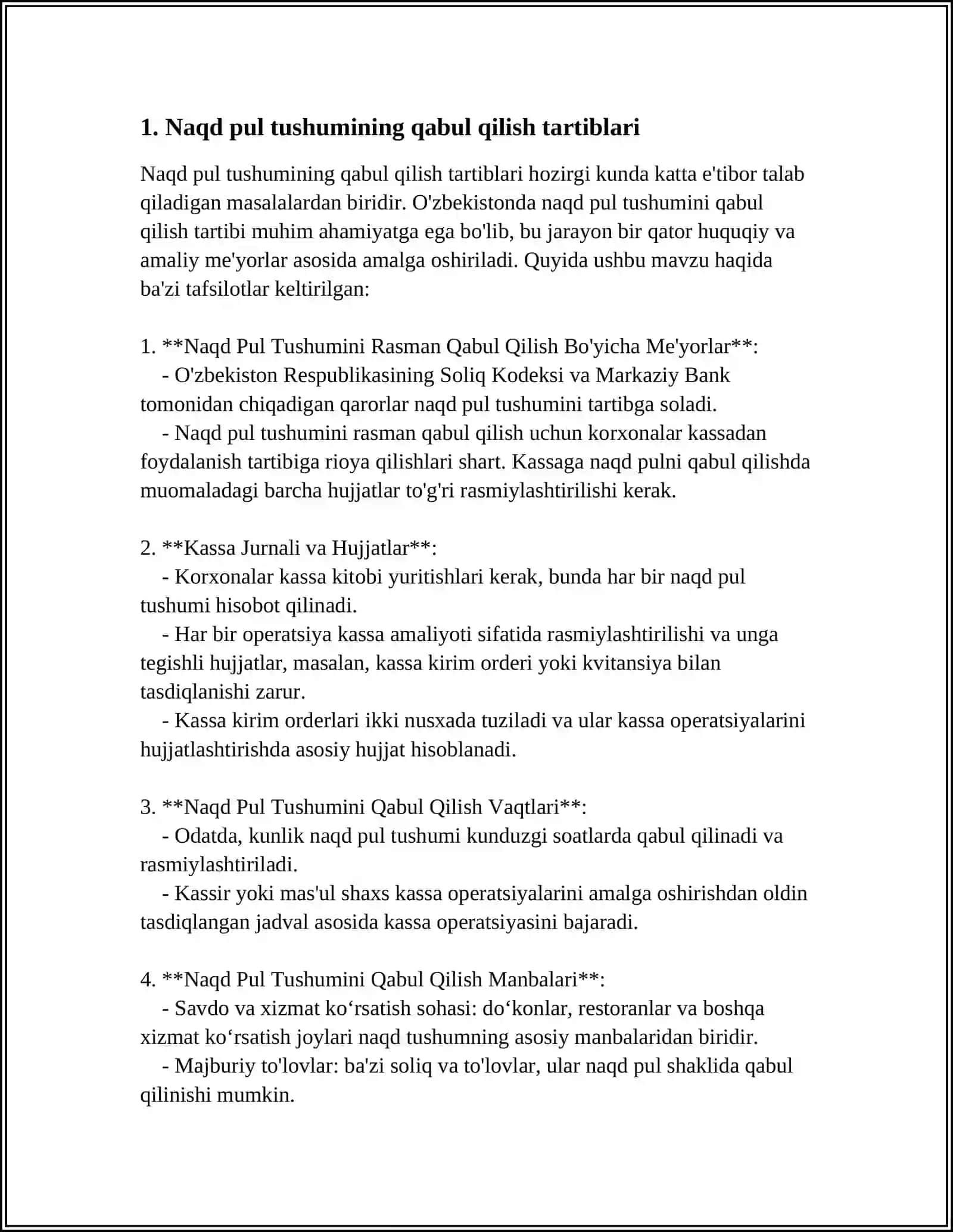 BANKLARDA INKASSATORLARDAN QABUL QILINGAN NAQD PUL TUSHUMI BO'YICHA OPERATSIYA HISOBI 3