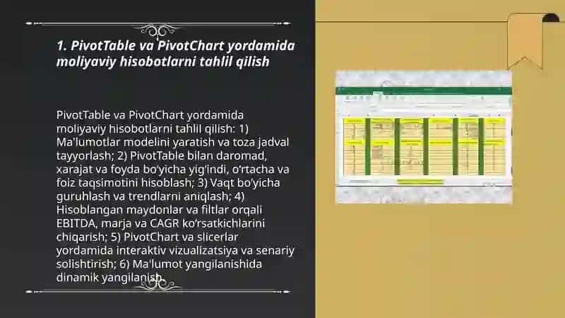 Ms excel dasturida ilg’or uaullar yordamida moliyaviy tahlil qilish 3