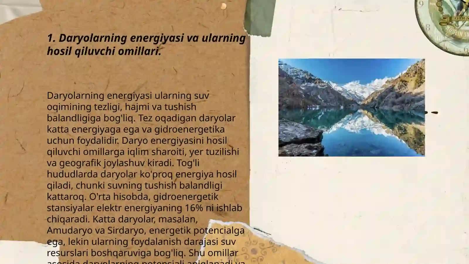 Daryolarning energiyasi va ishi.Loyqa oqiziqlari 3