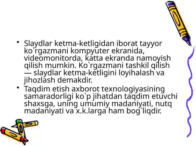MAVZU BO’YICHA POWERPOINT DASTURI ASOSIDA TAQDIMOT TAYYORLASH 3