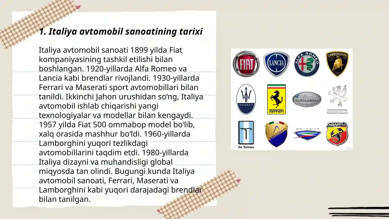 Italiya avtomobil sanoati xaqida toʻliq maʼlumotlar 3