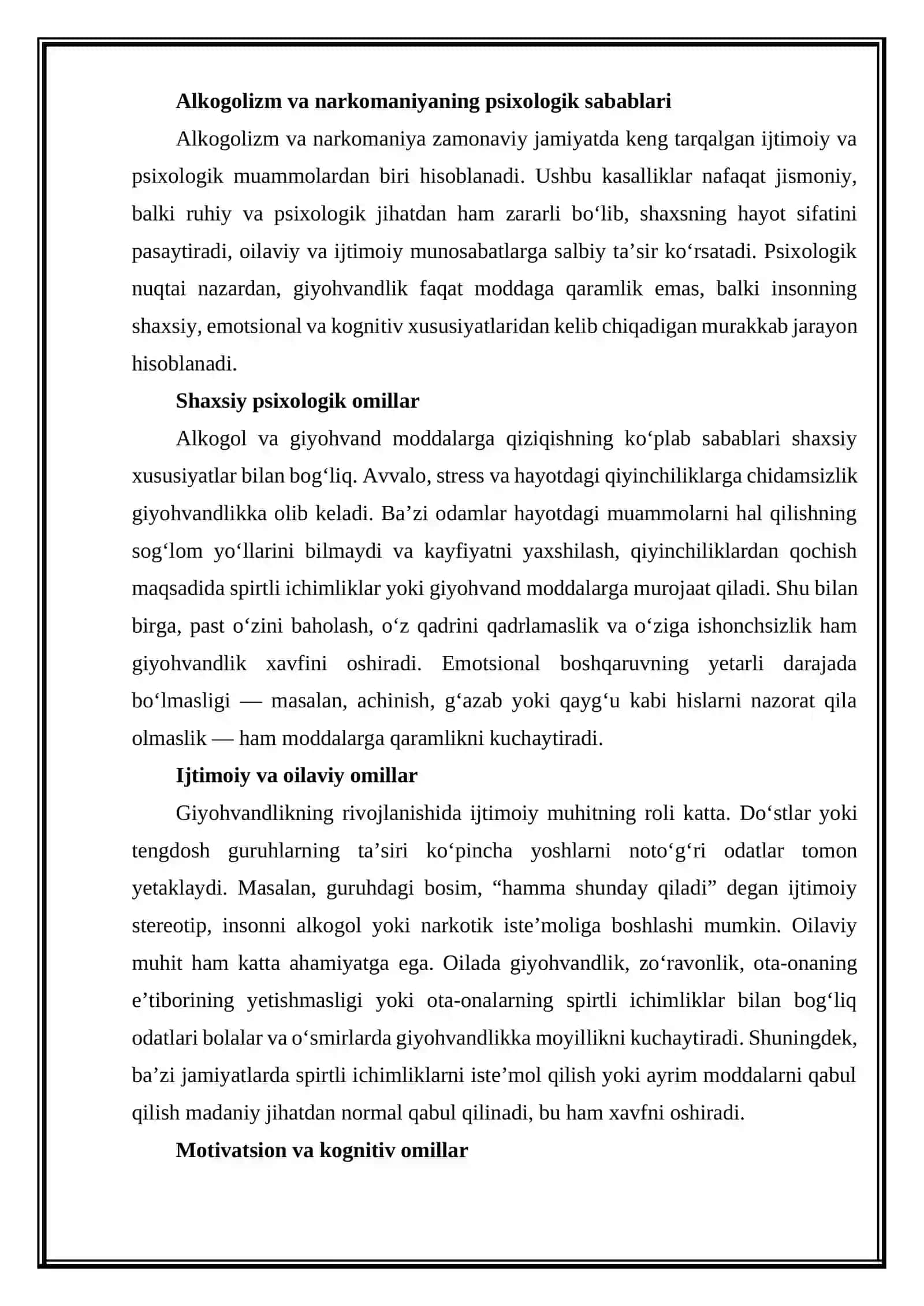 Alkogolizm va narkomaniyaning psixologik sabablari 3