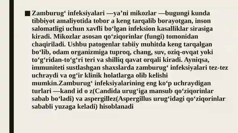 Zamburugʻ infeksiyalari(Kandidoz va aspirgellez) 3