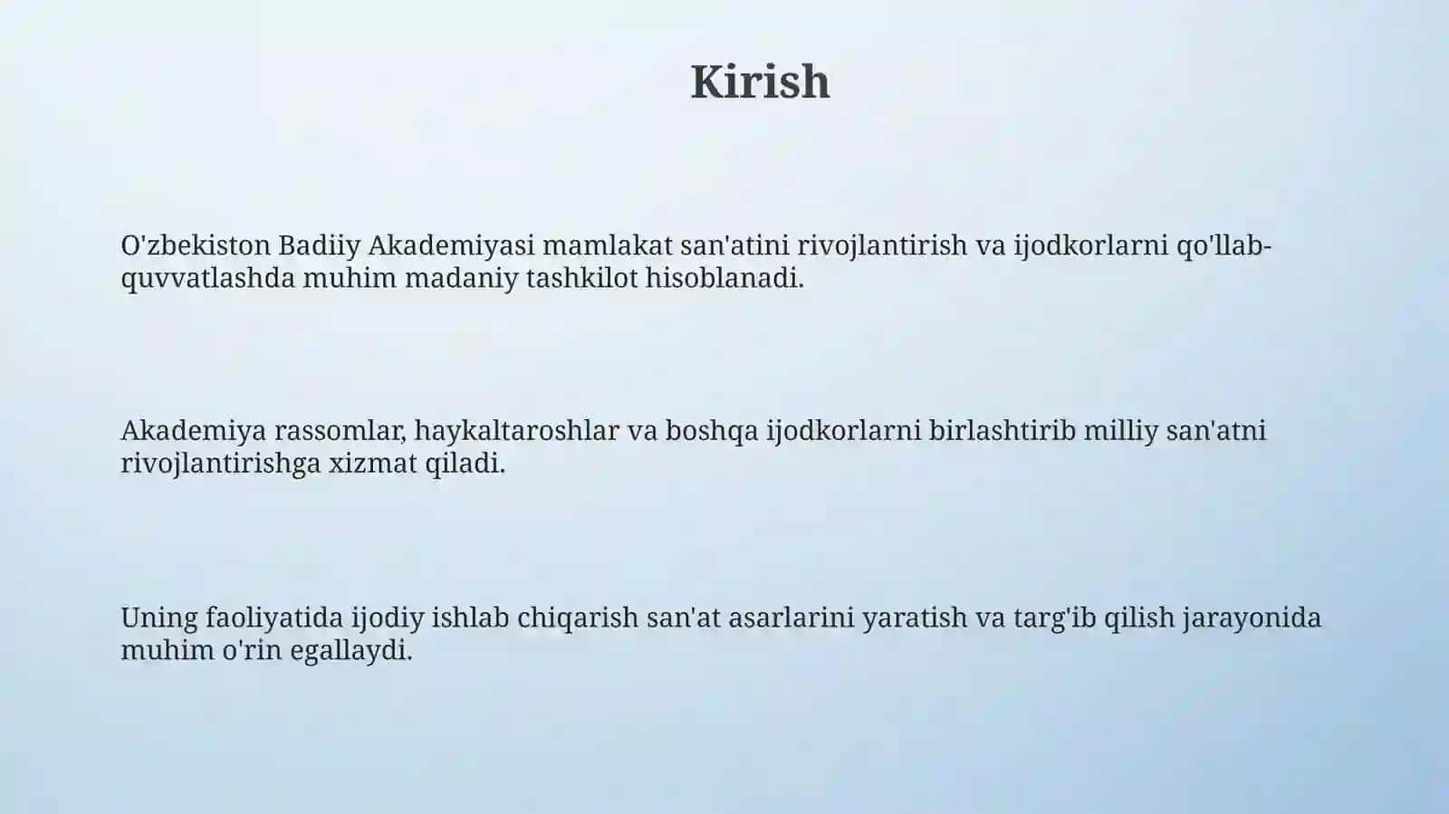 O'zbekiston Badiiy Akademiyasi faoliyatida ijodiy ishlab chiqarish 3