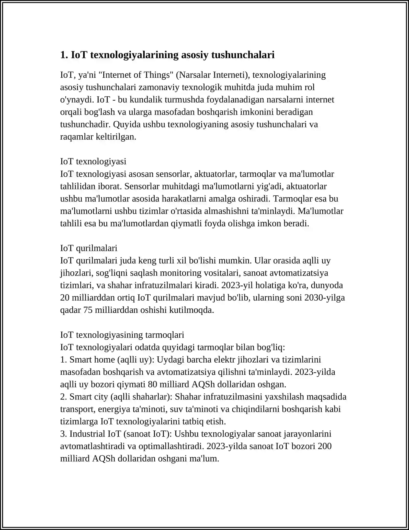 IoT TEXNOLOGIYASINI RIVOJLANTIRISH XUSUSIYATLARI (INTERNET OF THINGS) 3