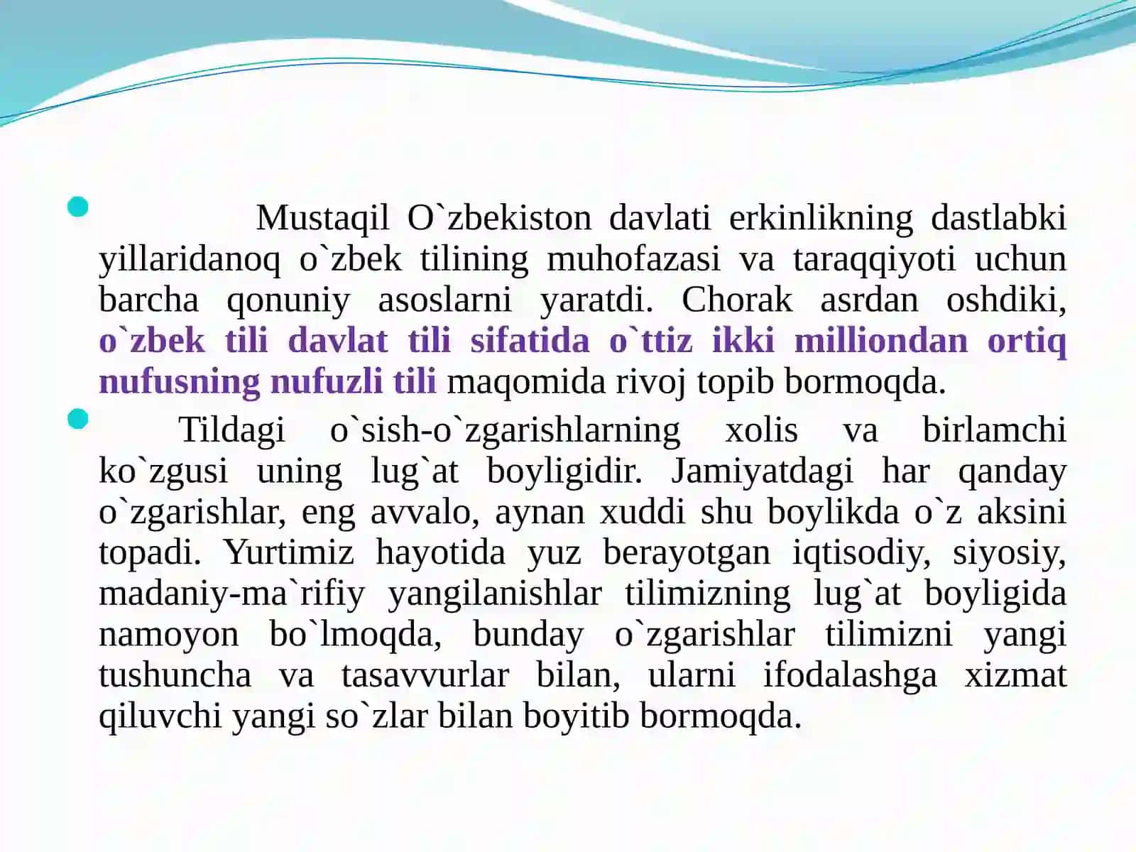 O`zbek Tilining Bugungi Taraqqiyoti 3