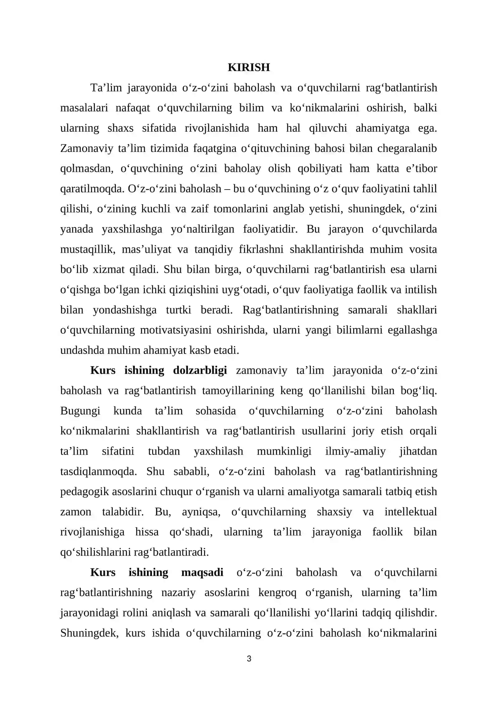 "Pedagogik mahorat" fanidan KURS ISHI 3
