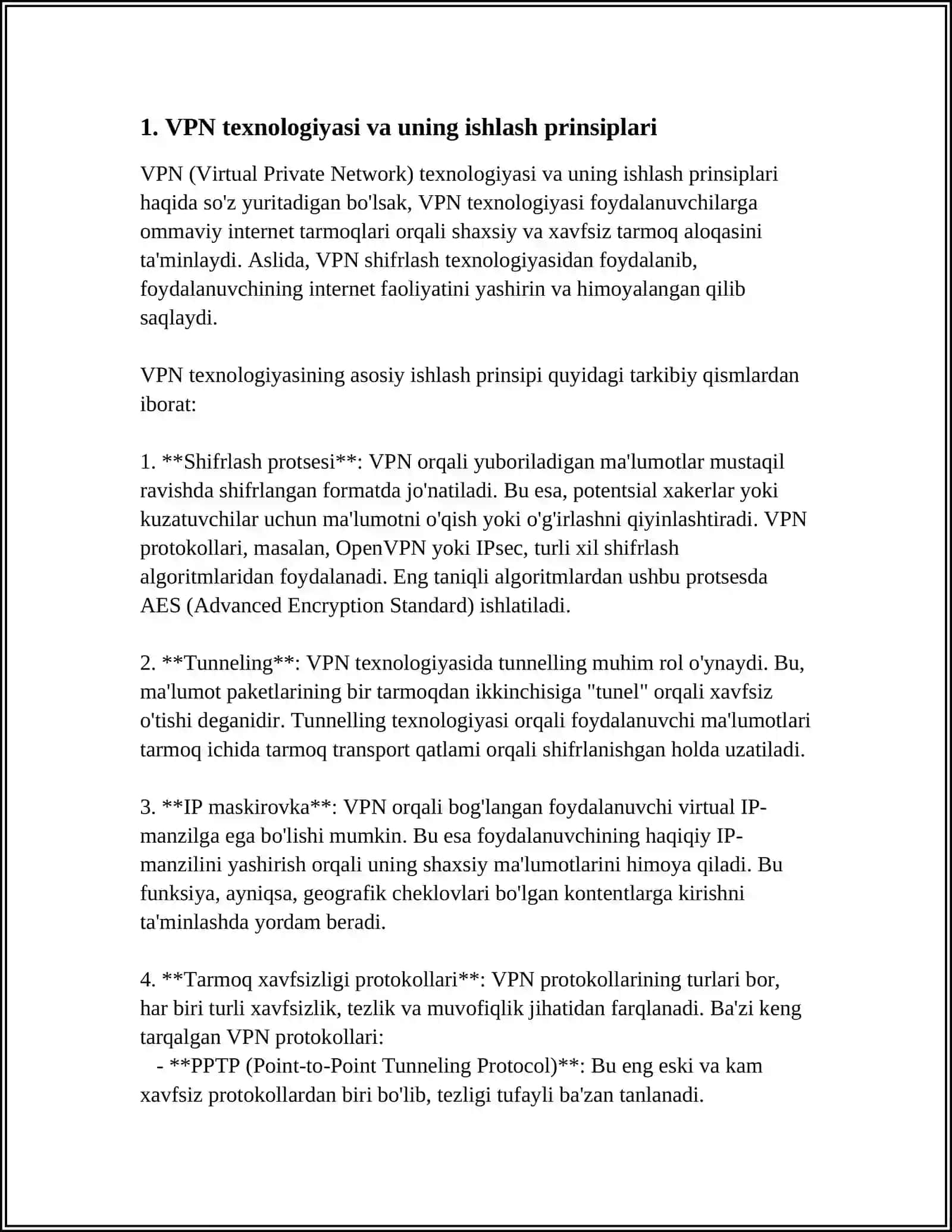 VPN VA UNING XAVFSIZLIK TAʼMINLASH MEHANIZMLARI 3