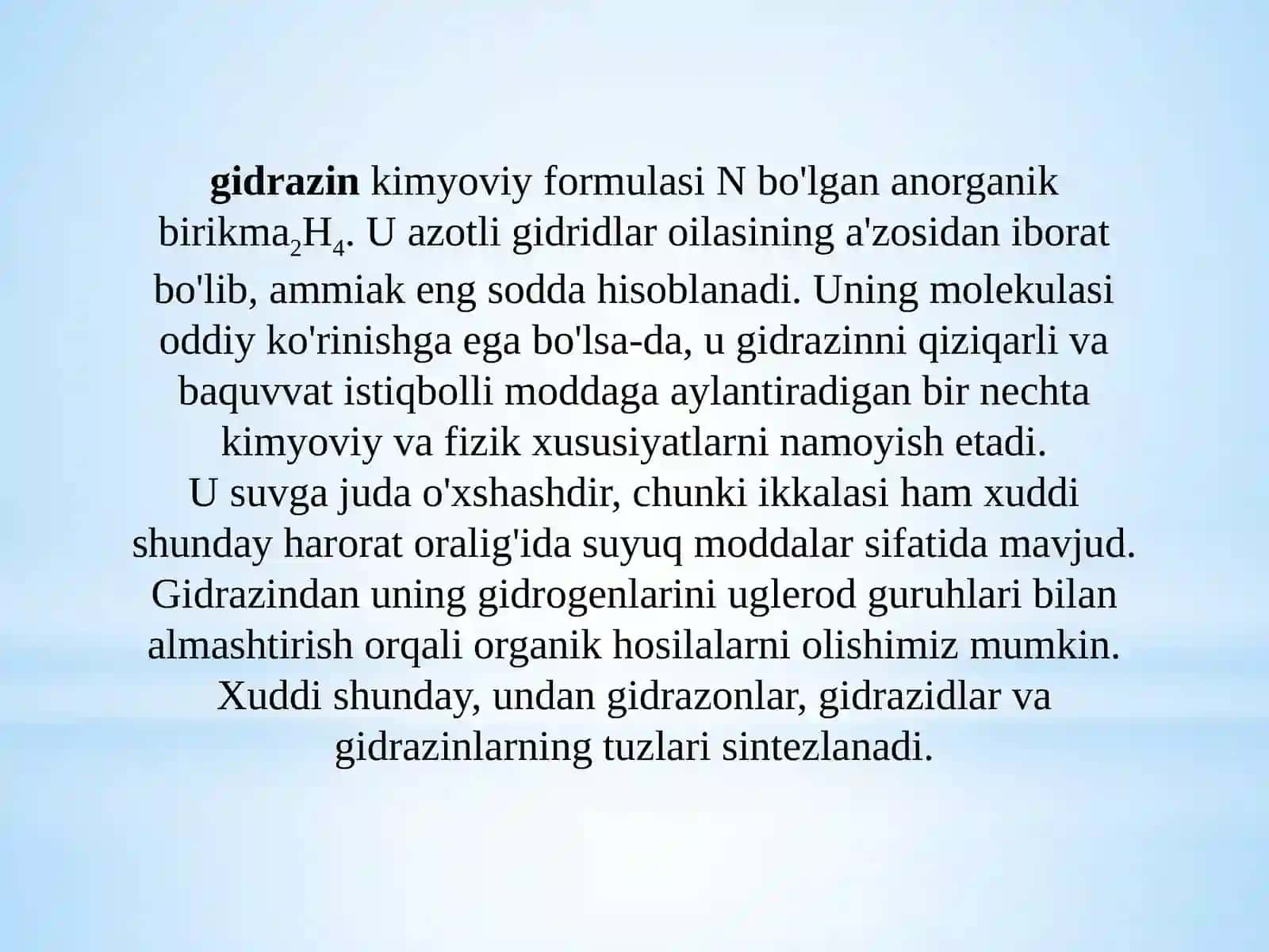 NITRID GIDROZIN GIDROKSILAMIN AZIT KISLOTASI 3