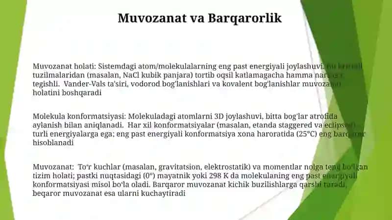 Muvozanatdagi konfiguratsiya va malekulalar konformatsiyasi 3