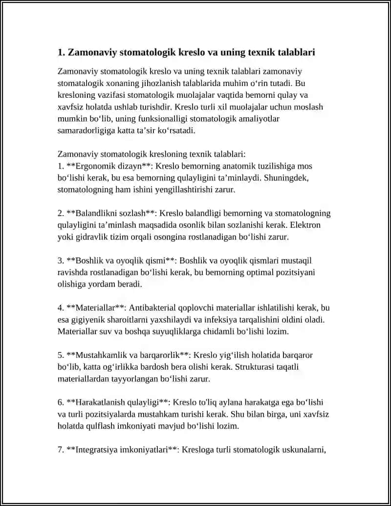 ZAMONAVIY STOMATALOGIK XONANI JIXOZLANISH TALABLARI 3