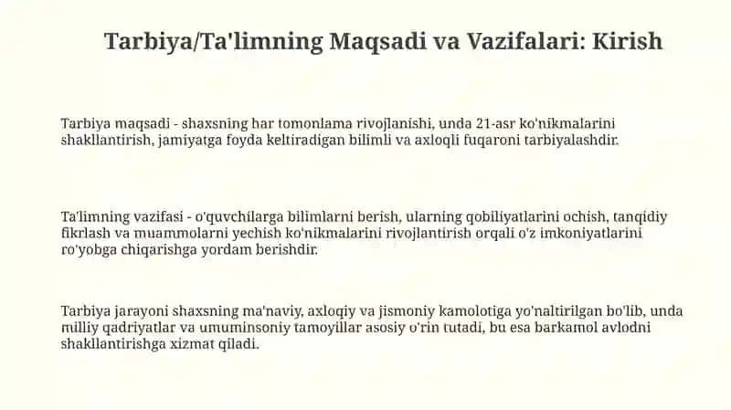 Tarbiya/Ta'limning Maqsadi va Vazifalari 3