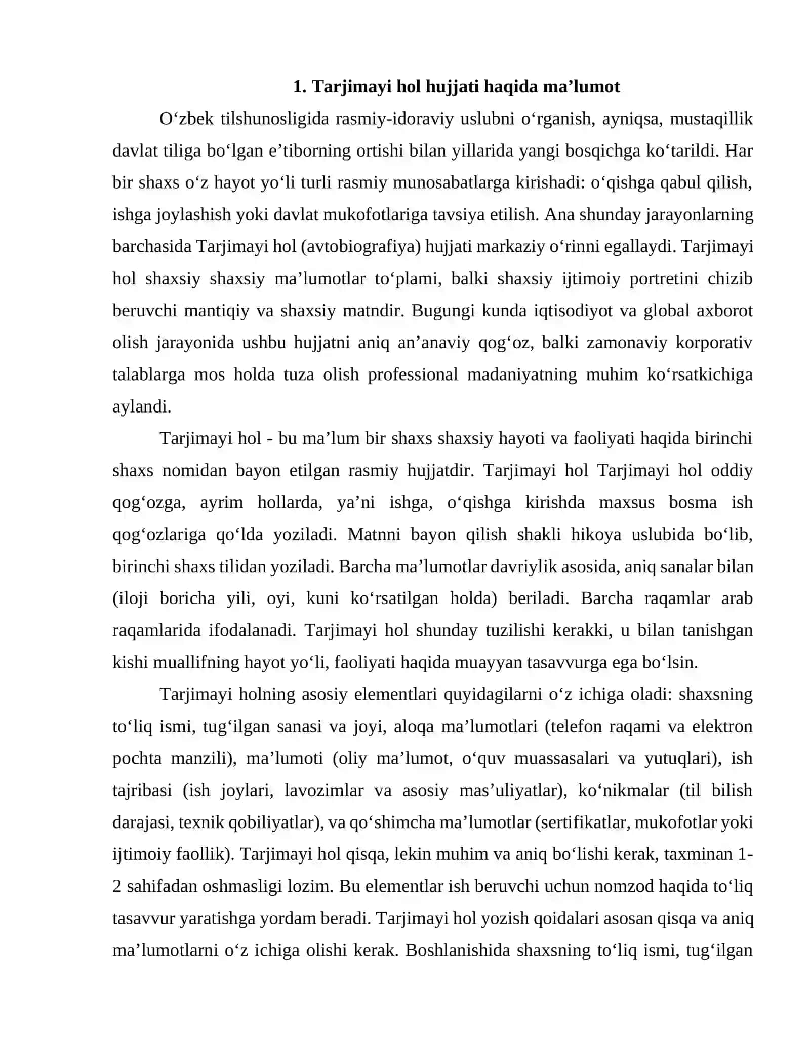 Tarjimayi hol matni va uning tuzilishi 3