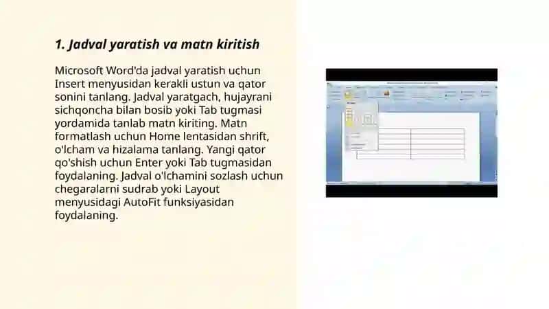 Microsoft Word'da jadvallarni tahrirlash misollari 3