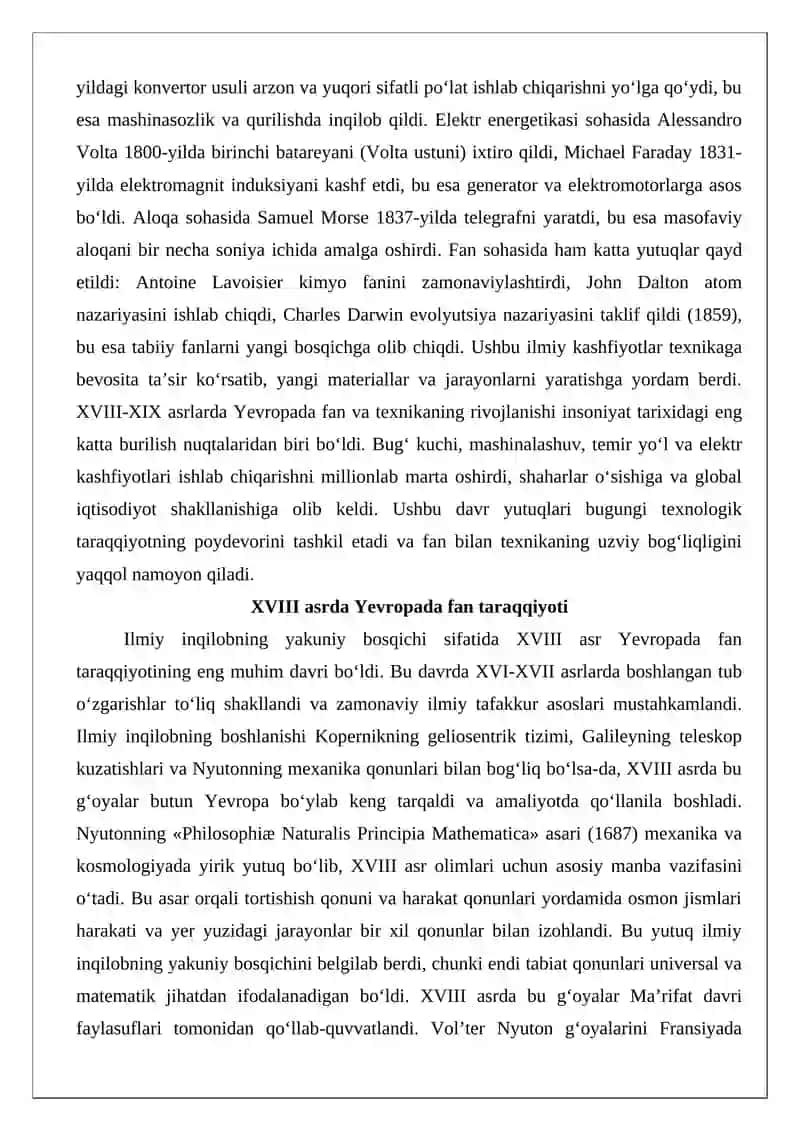 XVIII-XIX asrlarda Yevropada fan va texnikaning rivojlanishi 3