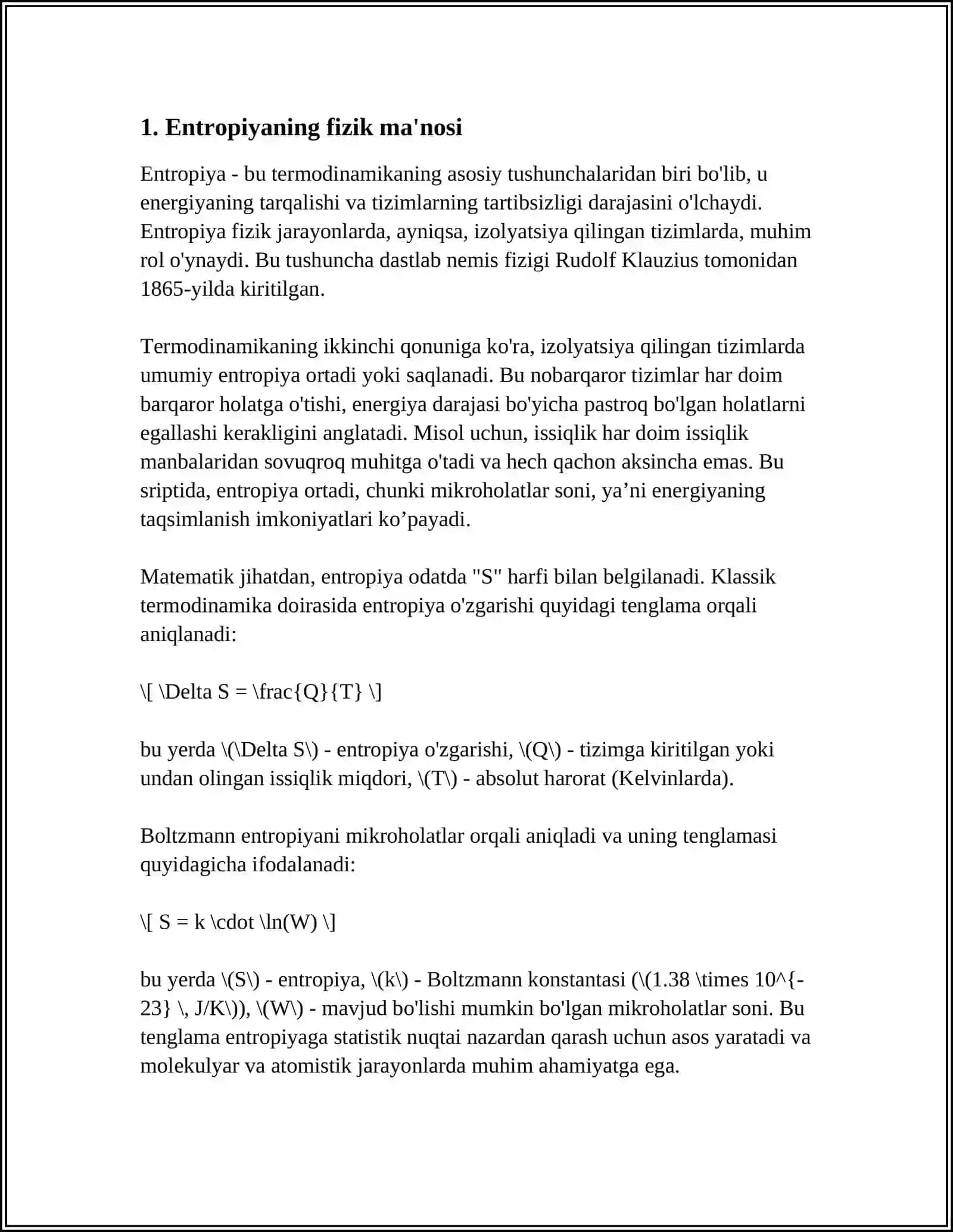 HAR XIL JARAYONLARDA ENTROPIYA QIYMATINING ÓZGARISHI 3