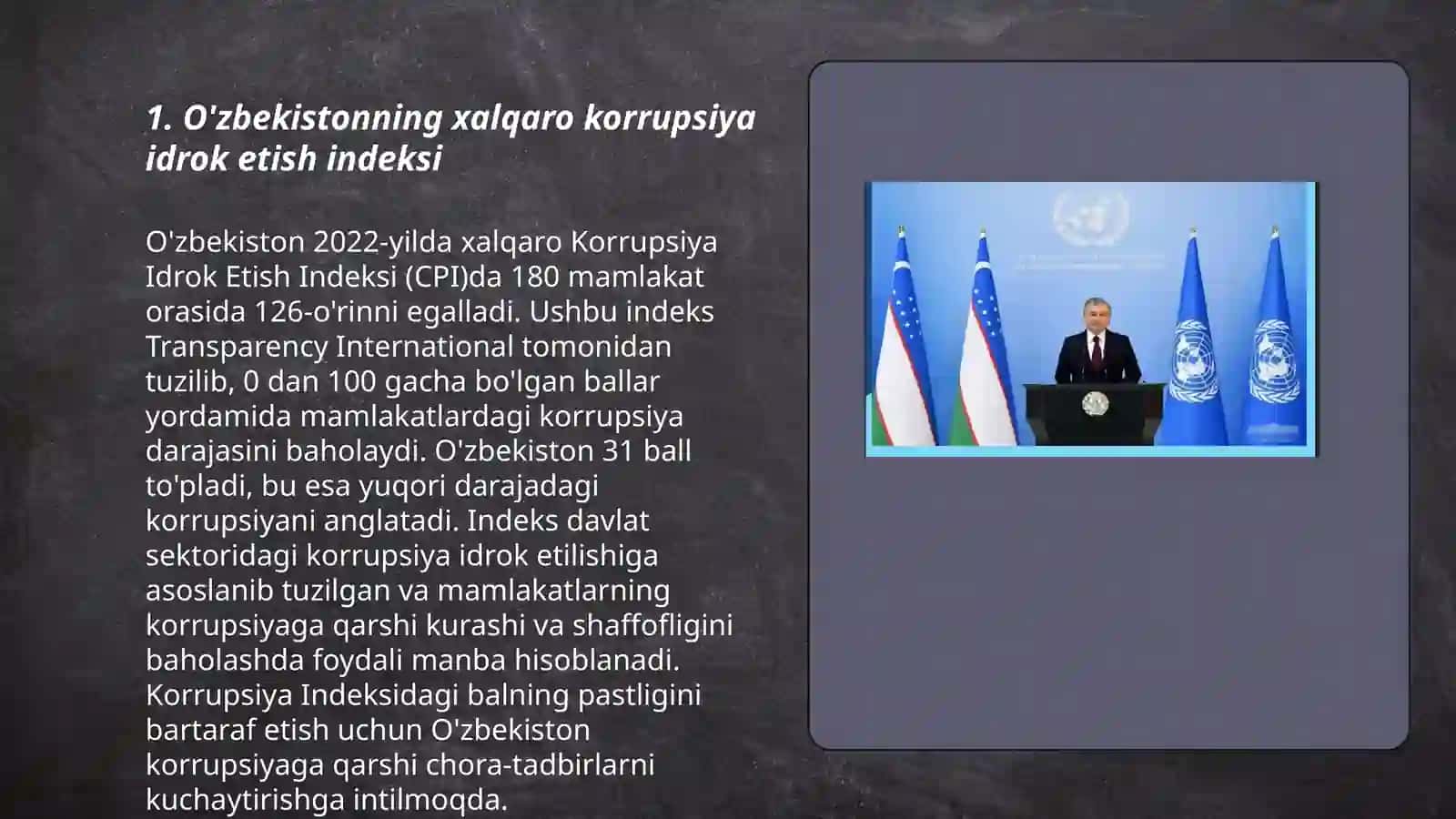 O'zbekistonning xalqaro korrupsiya idrok etish indeksi 3