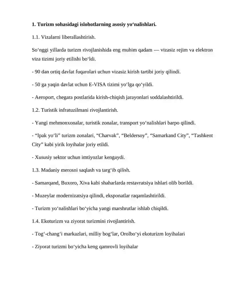 Turizimni rivojlantirish: islohatlar va istiqbollar 3