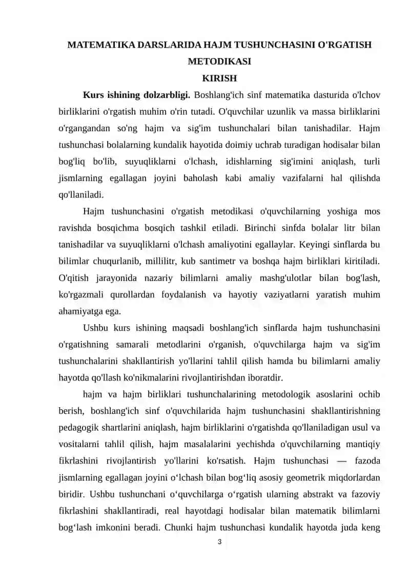 MATEMATIKA DARSLARIDA HAJM TUSHUNCHASINI O‘RGATISH METODIKASI 3