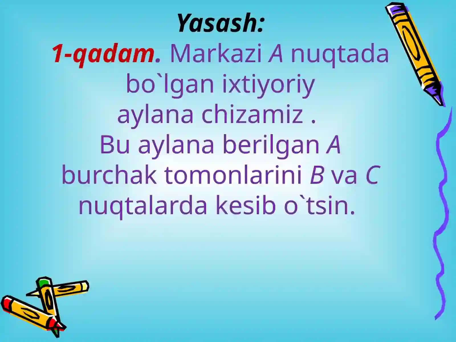 Berilgan burchakka teng burchakni yasash 3