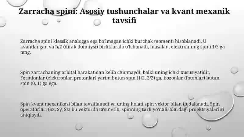 Zarrachalarning spini va spin operatorlari 3