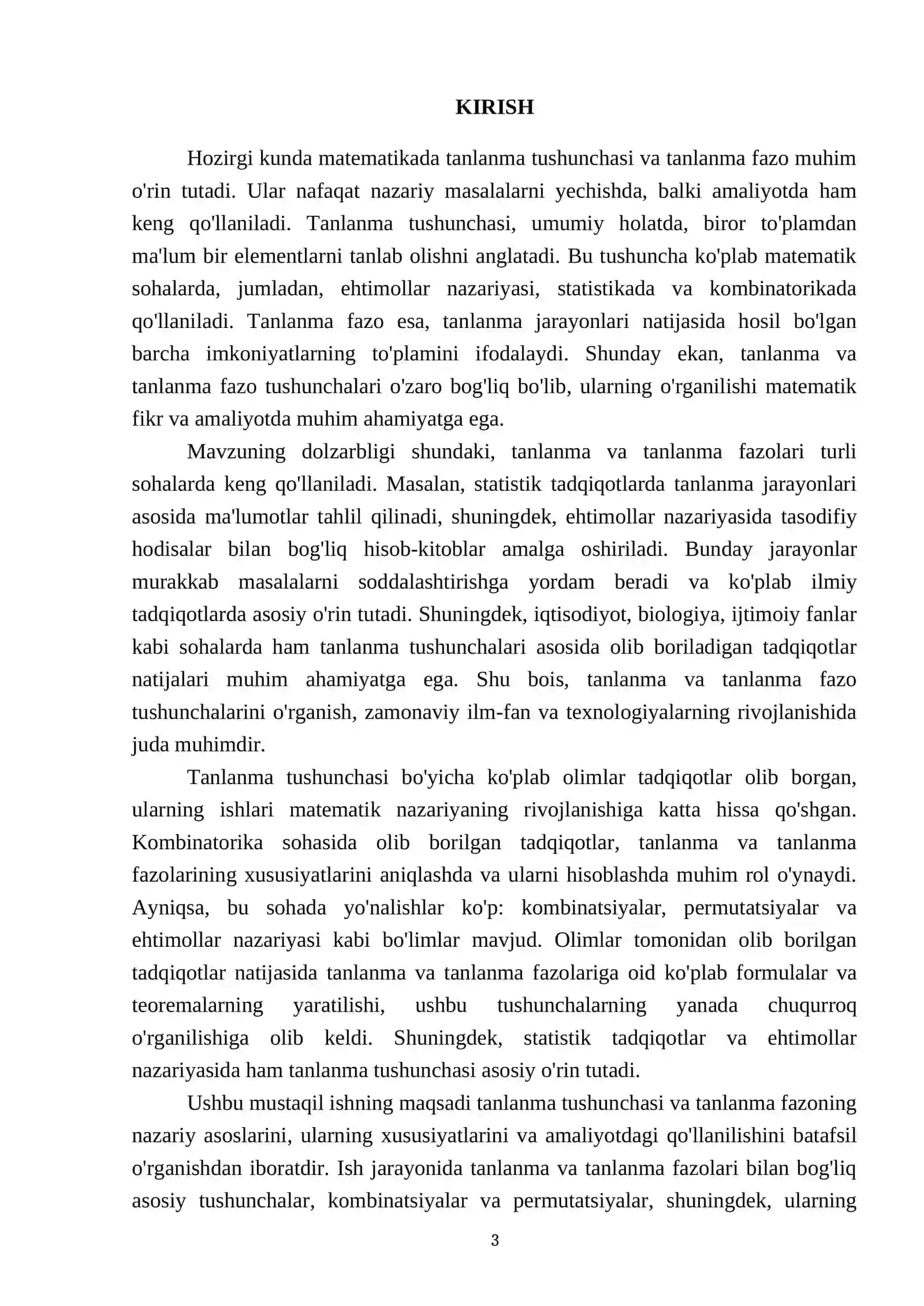 Tanlanma tushunchasi.Tanlanma fazo 3