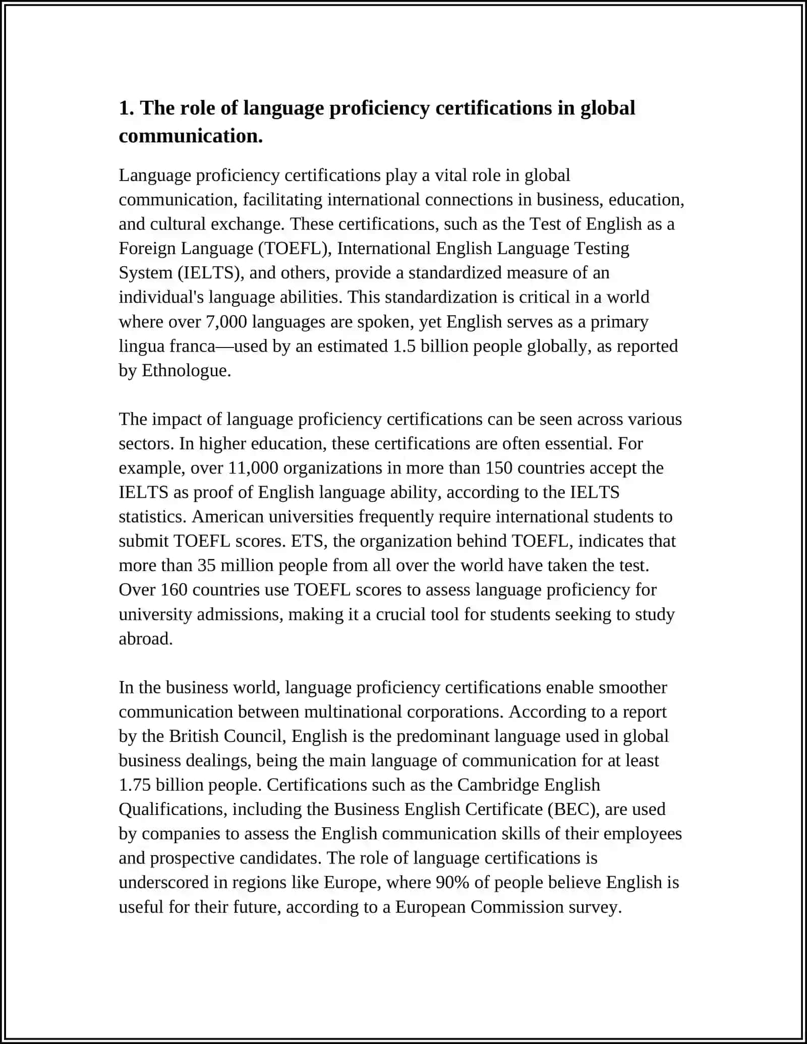 WRITE ESSAY ABOUT THE IMPORTANCE OF LANGUAGE PROFICIENCY CERTIFICATIONS 3