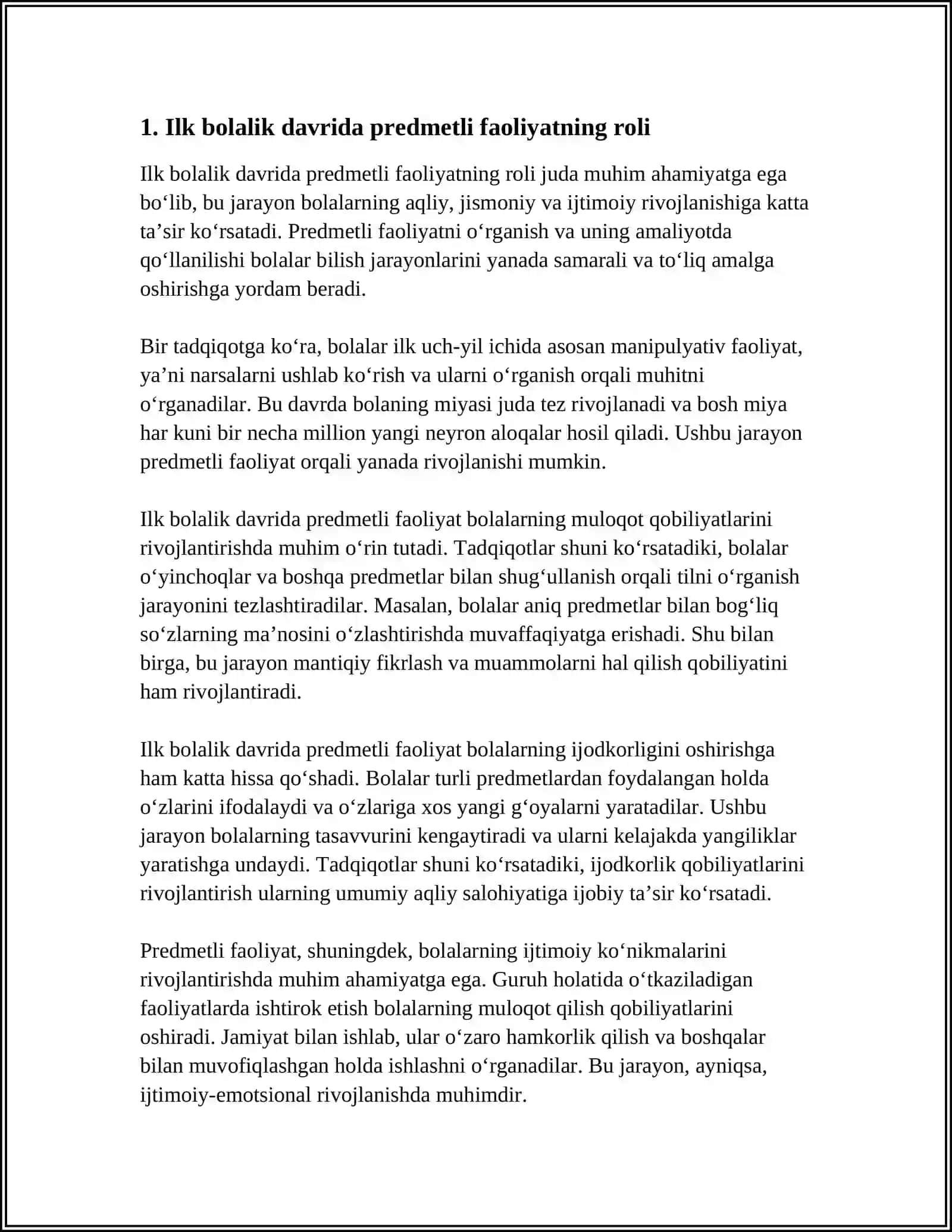 PREDMETLI FAOLIYAT ILK BOLALIK DAVRIDA YETAKCHI FAOLIYAT SIFATIDA 3