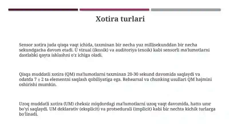 Xotira turlari va uning jarayonlari 3