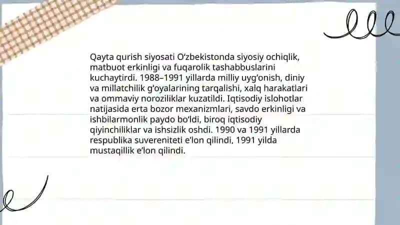 Qayta qurish siyosati Oʻzbekistonda 3