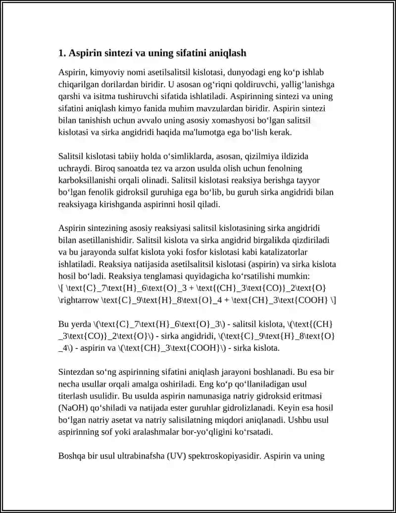 Aspirin Sintezi va Sifati 3
