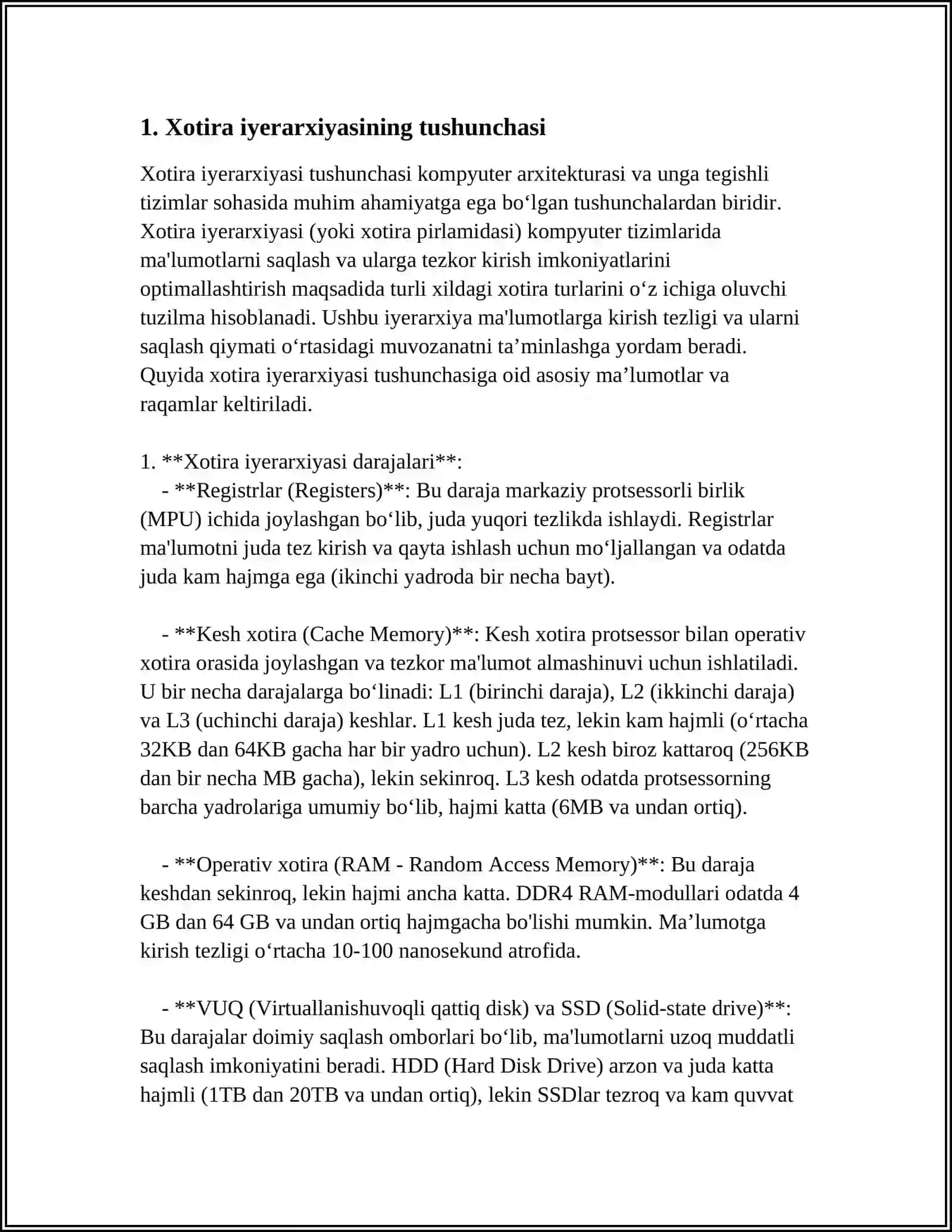 ZAMONAVIY KOMPYUTERLARDA XOTIRA IYERARXIYASI 3