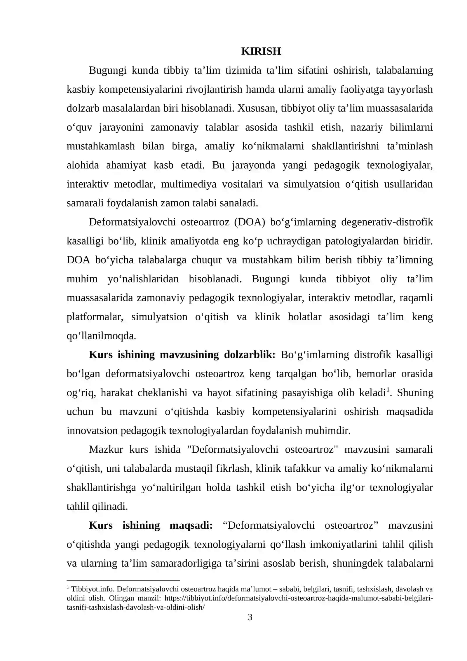 “Deformatsiyalovchi osteoartroz”  mavzusini o‘qitishda yangi pedagogik texnologiyalardan foydalanish 3