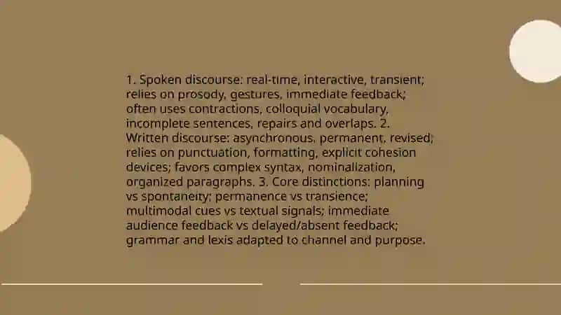 Main differences between spoken and written discourse presentation 3